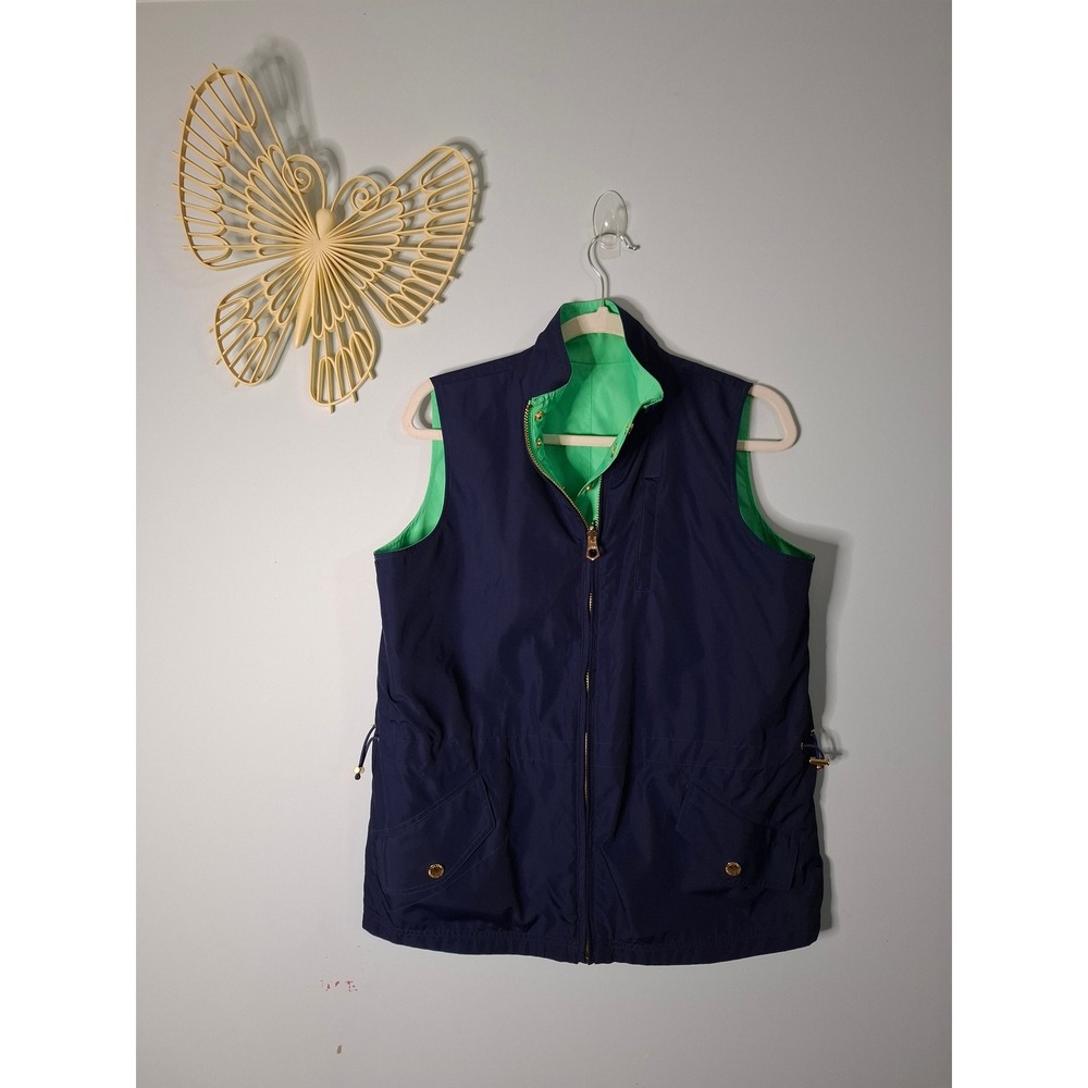 Lauren Ralph Lauren Reversible Vest Navy Blue Lime Green Gold Hardware Medium